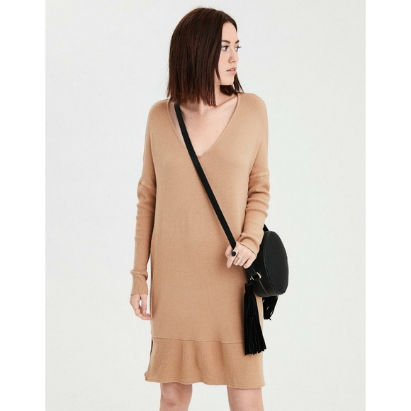 American Eagle Black Plush Shift Sweater Dress - Picture 6 of 8